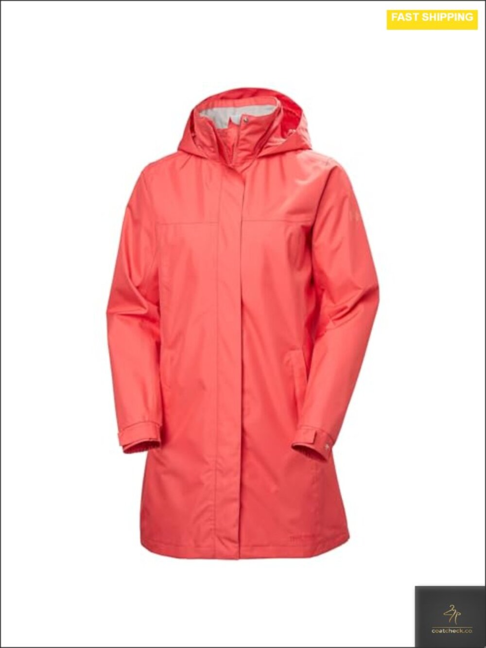 Women's Long Length Waterproof Rain Trench Coat with Adjustable Hood